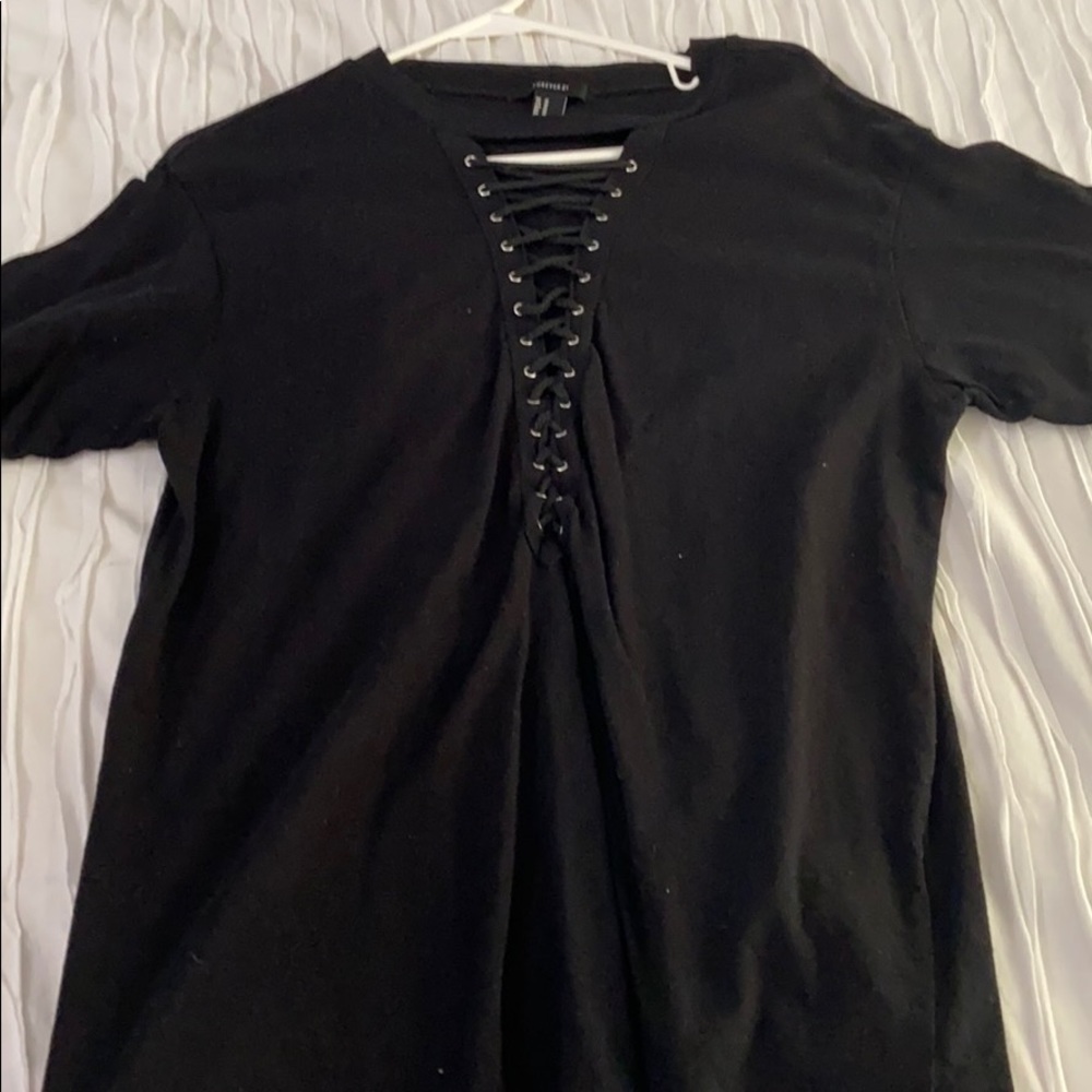 Black Lace Up TShirt